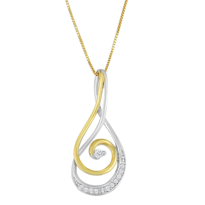 Collar con colgante de espiral brillante Espira con diamantes talla redonda de 1/6 ct. p.t. en oro de dos tonos de 10K, foto 1