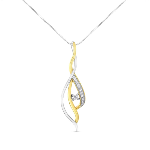 Round-Cut Diamond Accent Cascade Pendant Necklace in 10K Yellow and White Gold, photo 1