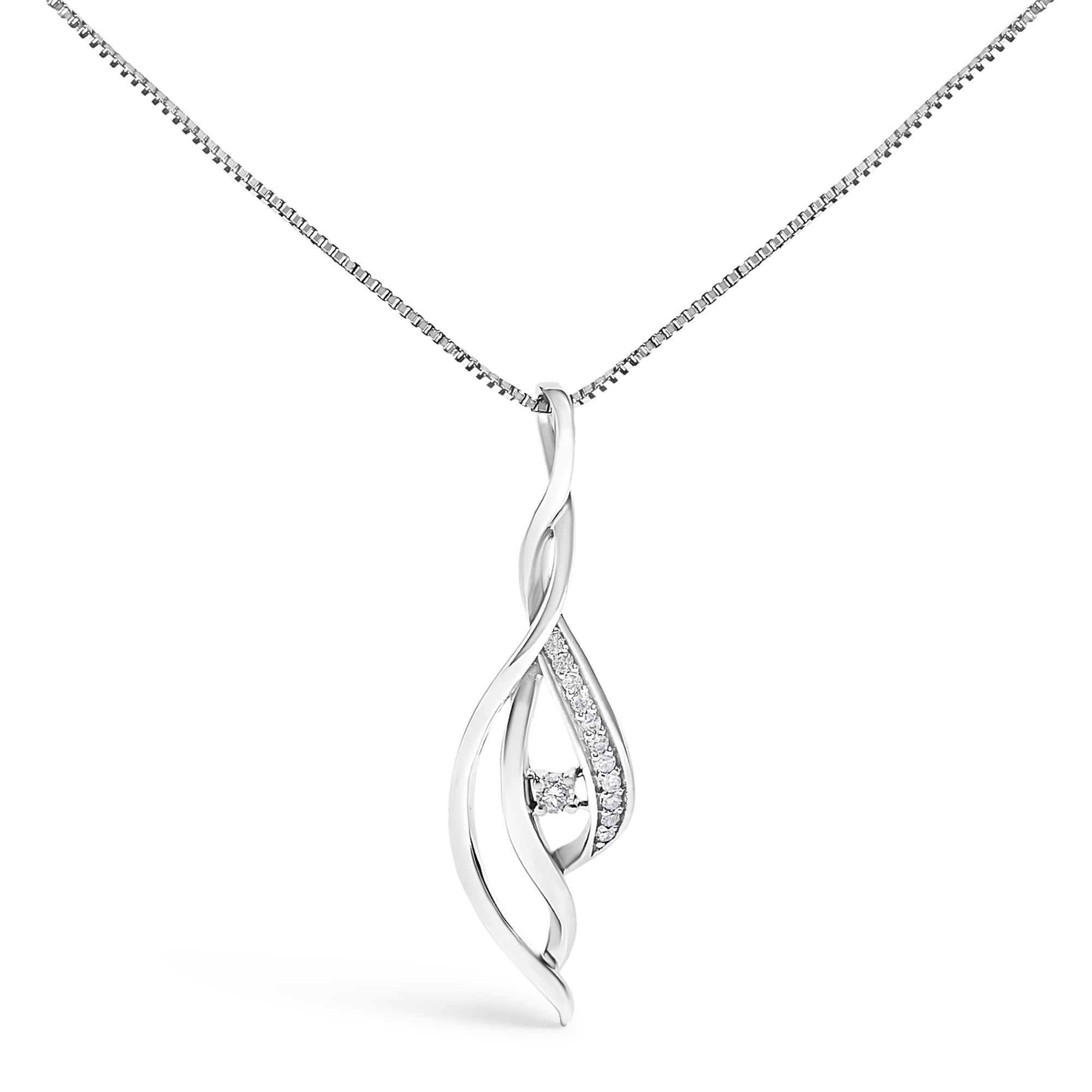 1/10 Ct. T.W. Espira Round Diamond Accented Open Cascade Twist Pendant Necklace in 10K White Gold, photo 1