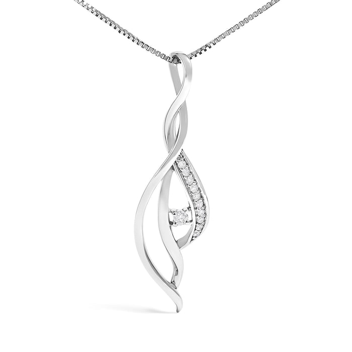1/10 Ct. T.W. Espira Round Diamond Accented Open Cascade Twist Pendant Necklace in 10K White Gold, photo 2