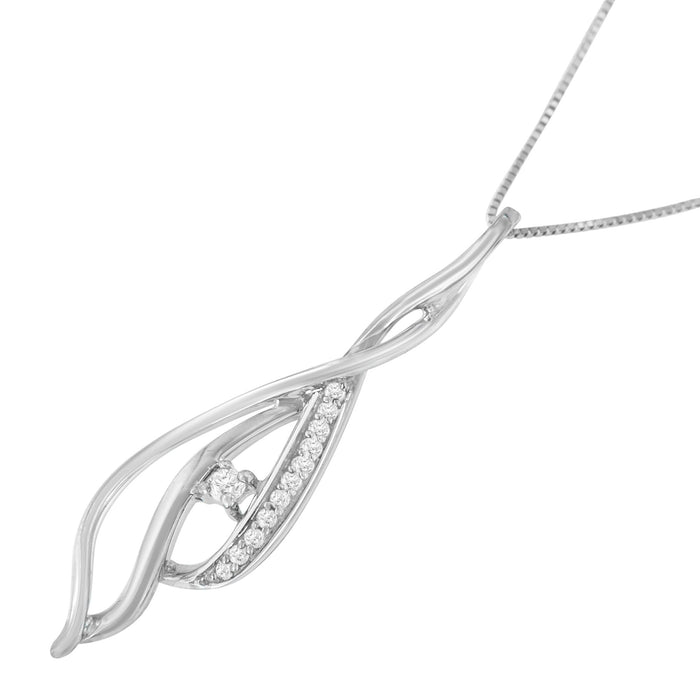 1/10 Ct. T.W. Espira Round Diamond Accented Open Cascade Twist Pendant Necklace in 10K White Gold, photo 5