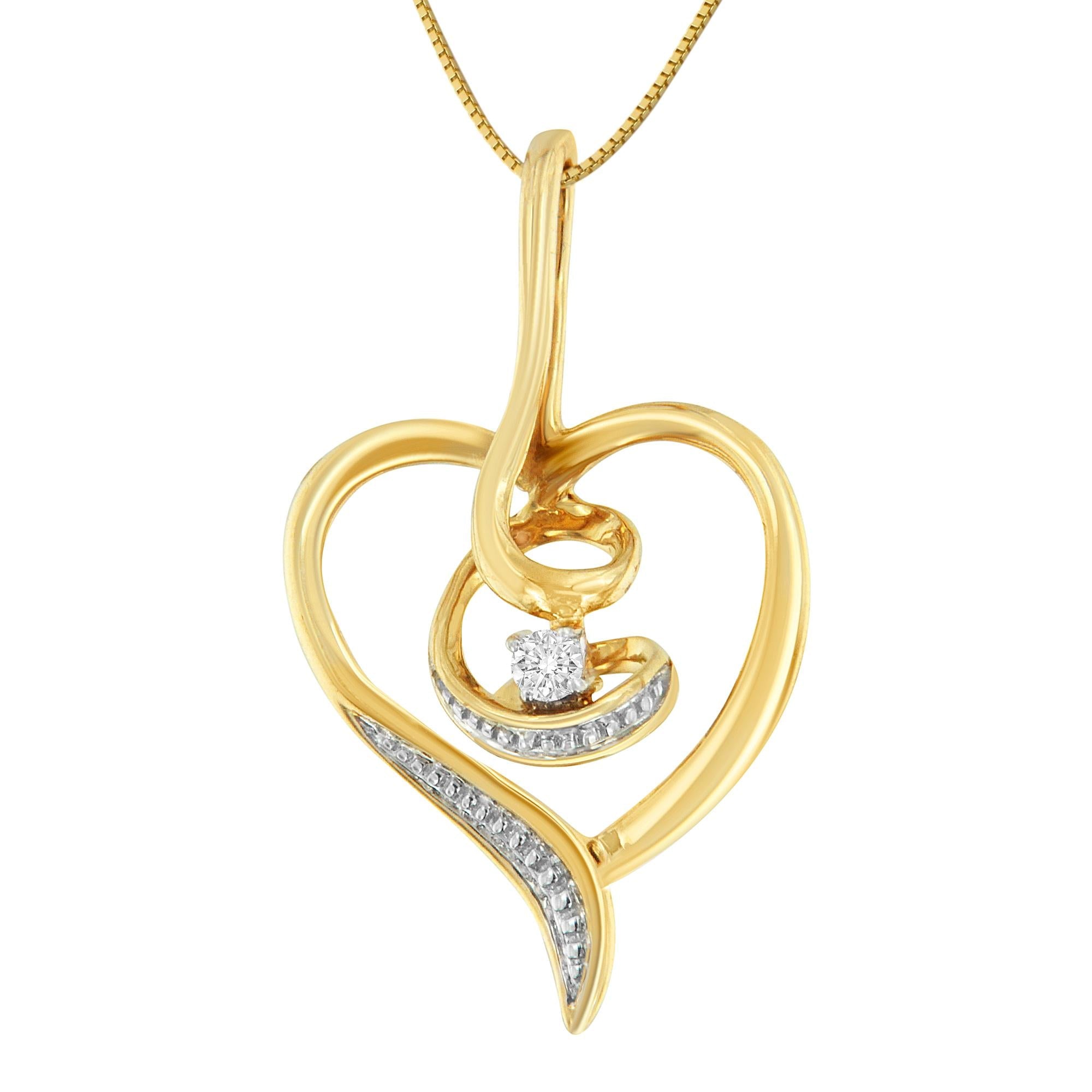 0.03 Ct. T.W. Espira Diamond-Accented Round-Cut Diamond Swirl Open Heart Pendant Necklace in 10K Yellow Gold, photo 1