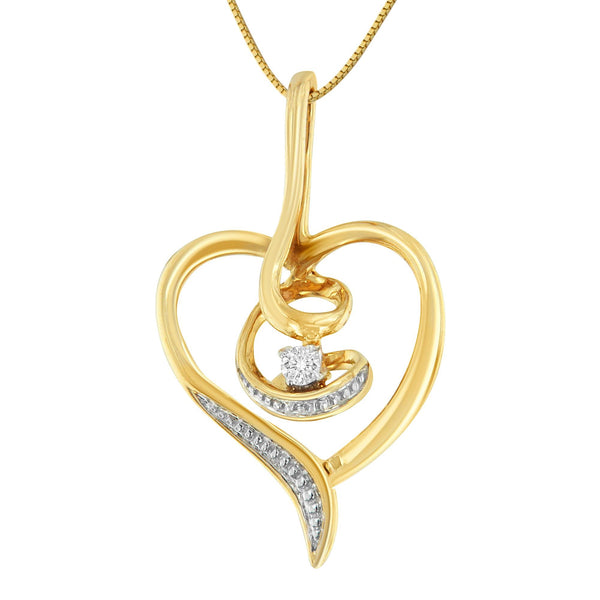 Collar con colgante Espira de corazón calado con diamantes de 0.03 ct. p.t. y detalle de diamante en oro amarillo de 10K, foto 1