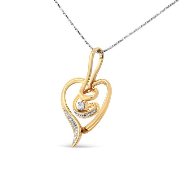 Collar con colgante Espira de corazón calado con diamantes de 0.03 ct. p.t. y detalle de diamante en oro amarillo de 10K, foto 2