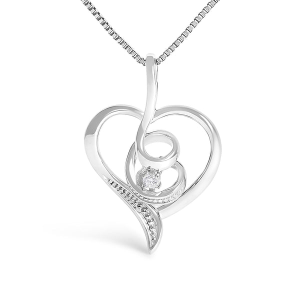 Collar con colgante de remolino y corazón calado Espira con diamantes de 0.03 ct. p.t. en oro blanco de 10K, foto 2