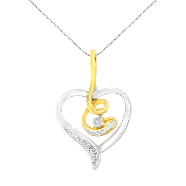 Collar con colgante de remolino y corazón calado Espira con diamantes de 0.03 ct. p.t. en oro de dos tonos de 10K, foto 1
