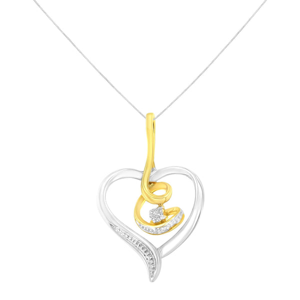 Collar con colgante de remolino y corazón calado Espira con diamantes de 0.03 ct. p.t. en oro de dos tonos de 10K, foto 2