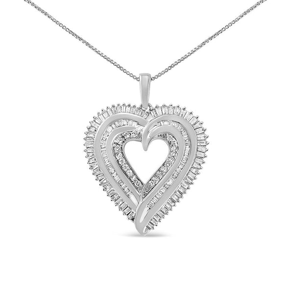 Collar con colgante de corazón en racimo con diamantes baguette de 1 1/2 ct. p.t. en plata de ley, foto 2