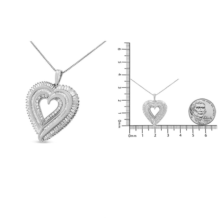Collar con colgante de corazón en racimo con diamantes baguette de 1 1/2 ct. p.t. en plata de ley, foto 10