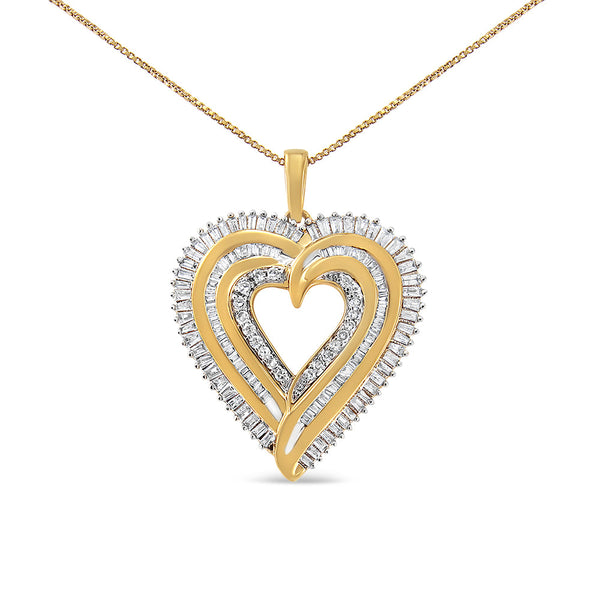 Collar con colgante de corazón en racimo con diamantes baguette de 1 1/2 ct. p.t. en plata de ley, foto 1