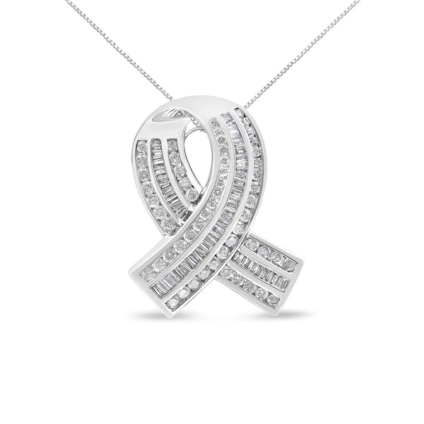 2 5/8 Ct. T.W. Channel-Set Round and Baguette Diamond Awareness Ribbon Pendant in 14K White Gold, photo 1