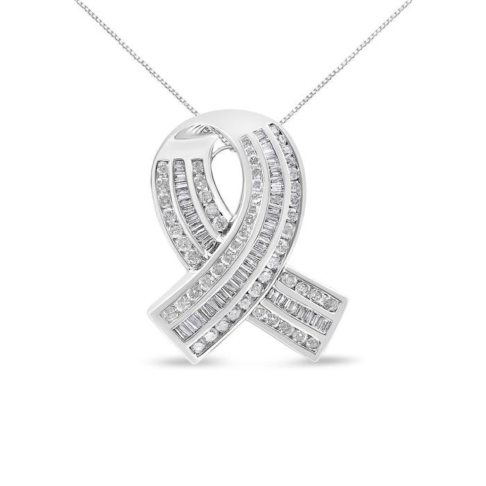 2 5/8 Ct. T.W. Channel-Set Round and Baguette Diamond Awareness Ribbon Pendant in 14K White Gold, photo 1