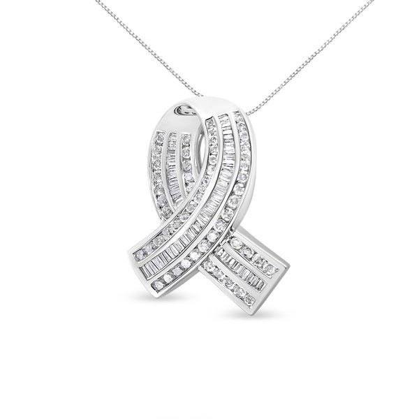 2 5/8 Ct. T.W. Channel-Set Round and Baguette Diamond Awareness Ribbon Pendant in 14K White Gold, photo 2