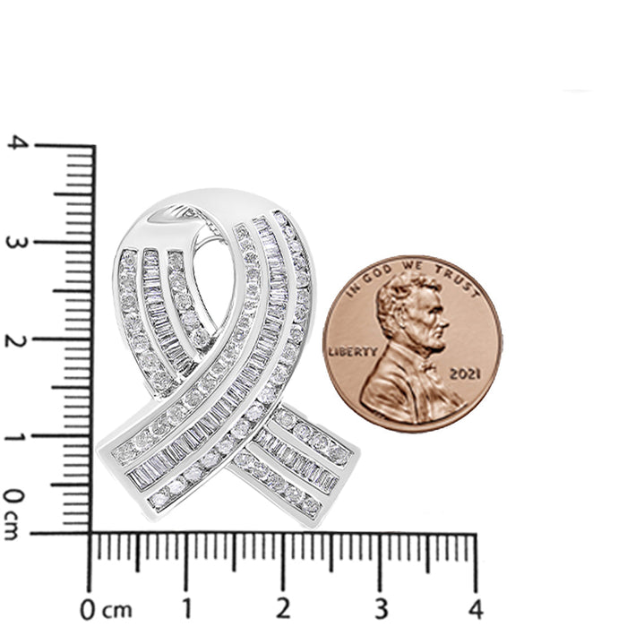 2 5/8 Ct. T.W. Channel-Set Round and Baguette Diamond Awareness Ribbon Pendant in 14K White Gold, photo 5