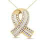 Collar con colgante de lazo de concientización con diamantes blancos en canal de 2 5/8 ct. p.t. en oro amarillo de 14K, foto 1