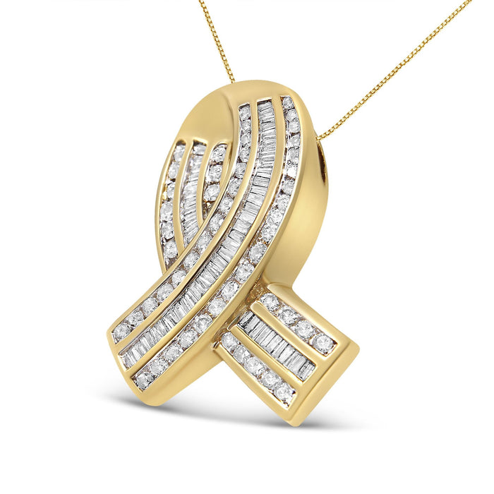 Collar con colgante de lazo de concientización con diamantes blancos en canal de 2 5/8 ct. p.t. en oro amarillo de 14K, foto 2