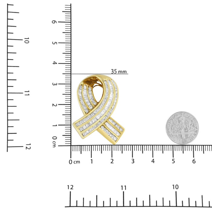 Collar con colgante de lazo de concientización con diamantes blancos en canal de 2 5/8 ct. p.t. en oro amarillo de 14K, foto 6