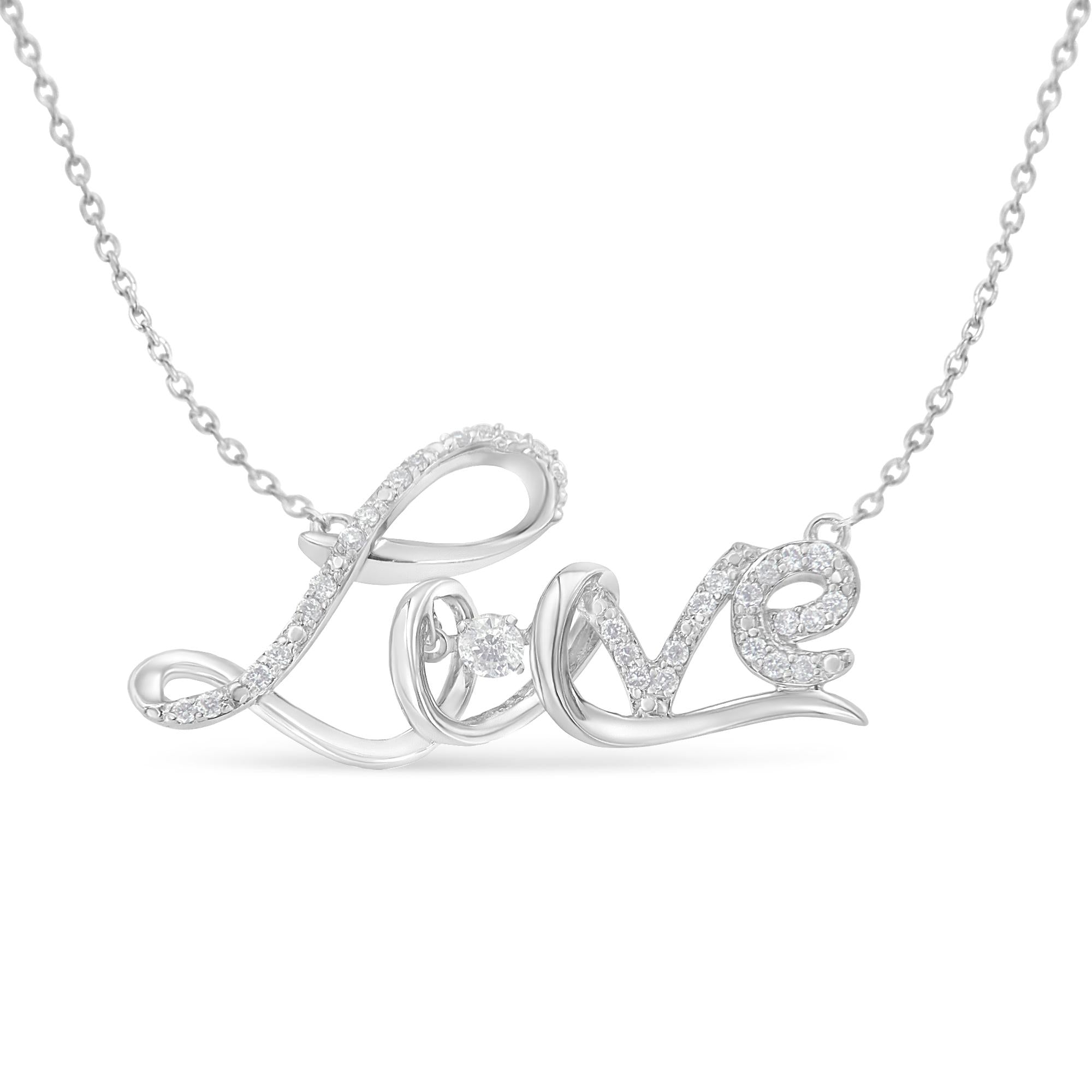 Collar con colgante de amor en cursiva con diamantes de 1/4 ct. p.t. en plata de ley, foto 1