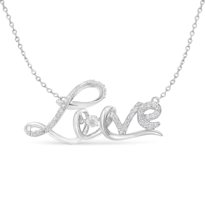 Collar con colgante de amor en cursiva con diamantes de 1/4 ct. p.t. en plata de ley, foto 1