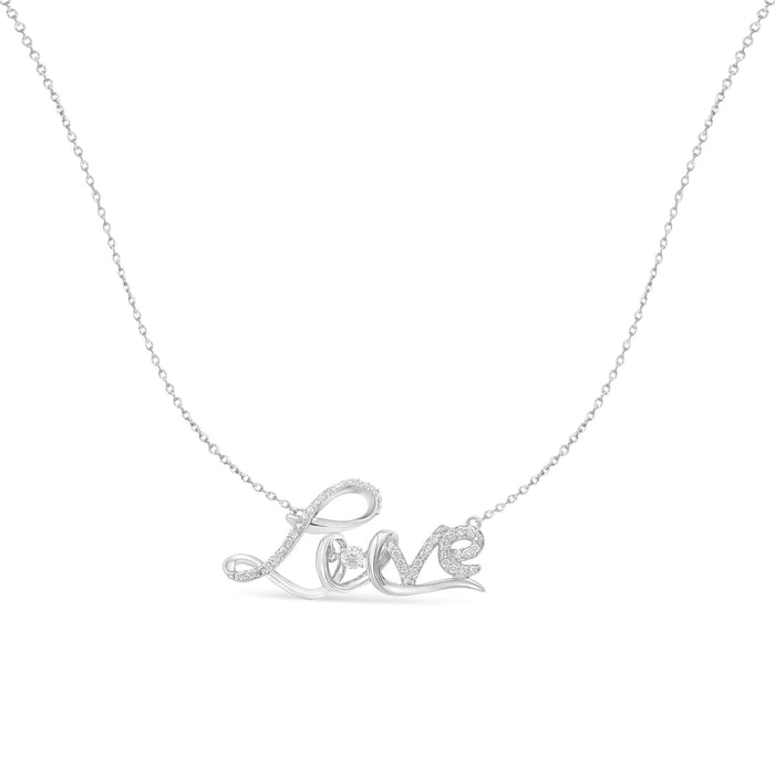 Collar con colgante de amor en cursiva con diamantes de 1/4 ct. p.t. en plata de ley, foto 2