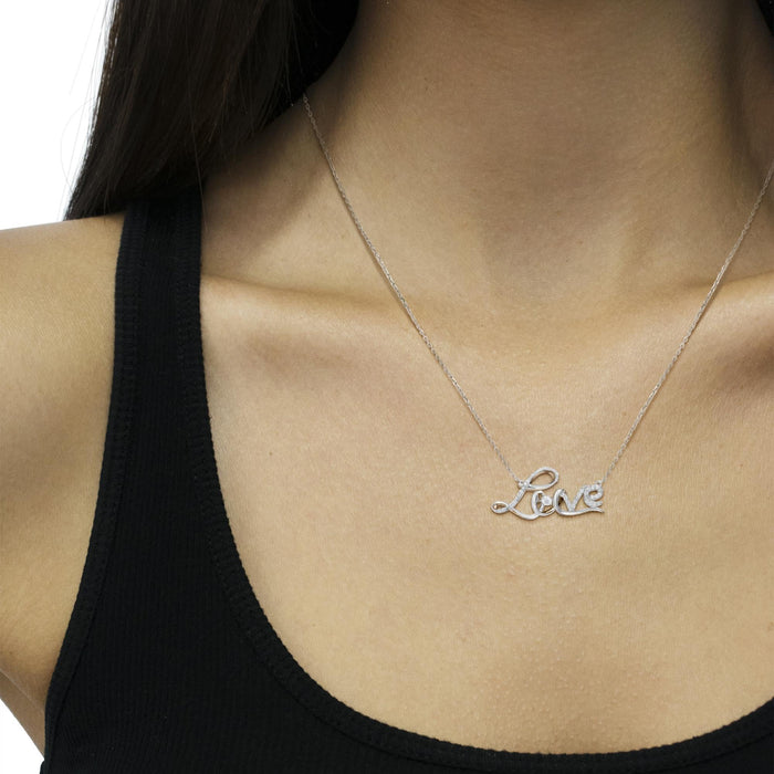Collar con colgante de amor en cursiva con diamantes de 1/4 ct. p.t. en plata de ley, foto 3