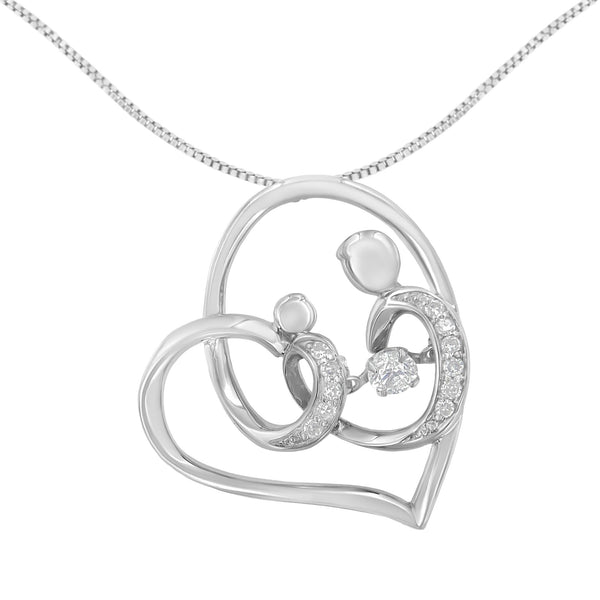 Collar con colgante de corazón de madre e hijo con diamantes de 1/6 ct. p.t. en plata de ley, foto 1