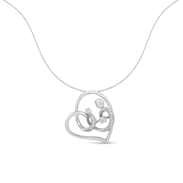 1/6 Ct. T.W. Diamond Mother and Child Heart Pendant Necklace in Sterling Silver, photo 2