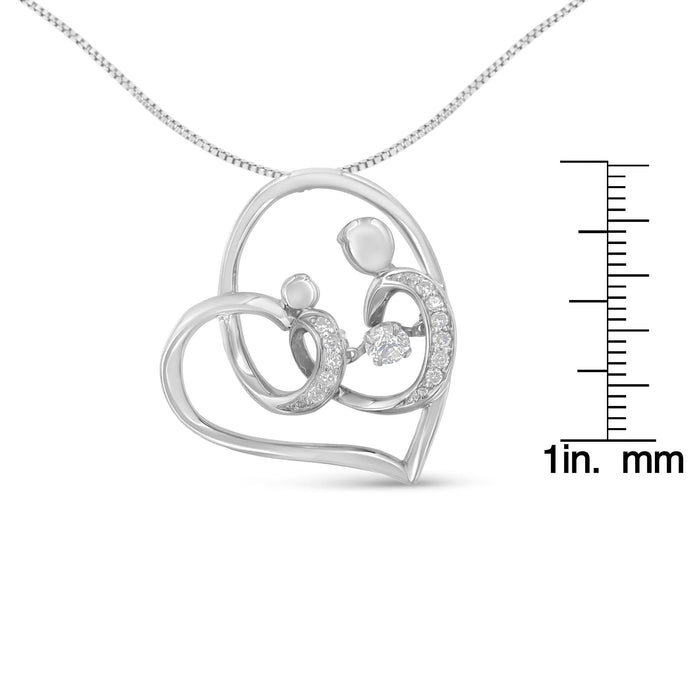 1/6 Ct. T.W. Diamond Mother and Child Heart Pendant Necklace in Sterling Silver, photo 5