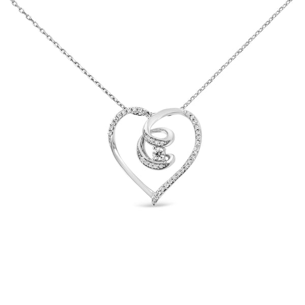 1/4 Ct. T.W. Brilliant-Cut Diamond Open Heart Twisted Awareness Ribbon Pendant Necklace in Sterling Silver, photo 1