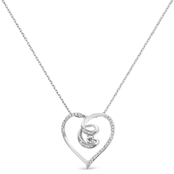 1/4 Ct. T.W. Brilliant-Cut Diamond Open Heart Twisted Awareness Ribbon Pendant Necklace in Sterling Silver, photo 2