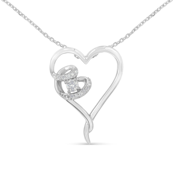1/10 Ct. T.W. 12 Diamond Polished Heart Pendant Necklace in Sterling Silver, photo 1