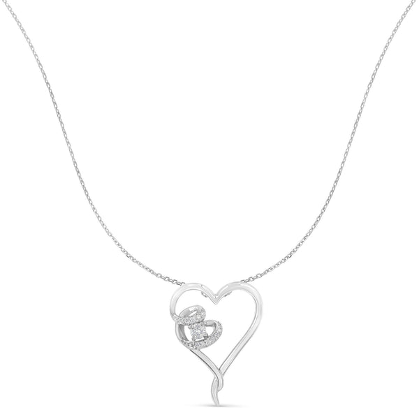 Collar con colgante de corazón pulido con 12 diamantes de 1/10 ct. p.t. en plata de ley, foto 2