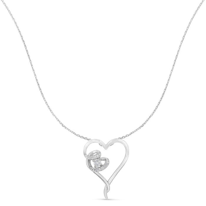 1/10 Ct. T.W. 12 Diamond Polished Heart Pendant Necklace in Sterling Silver, photo 2