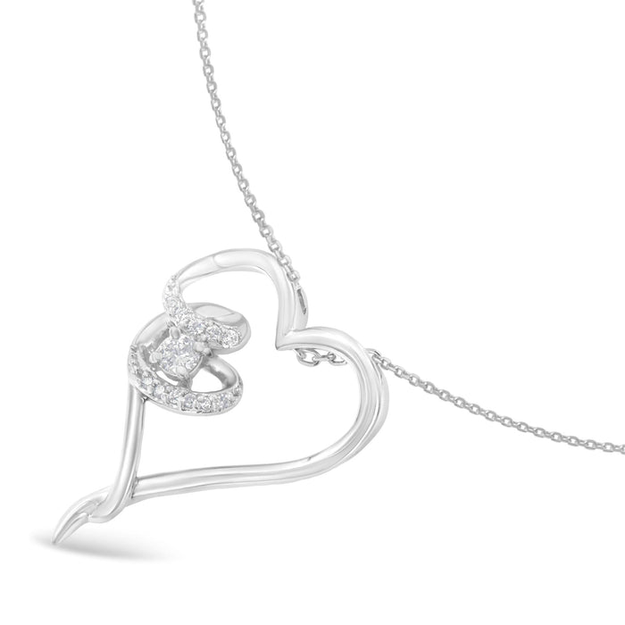 1/10 Ct. T.W. 12 Diamond Polished Heart Pendant Necklace in Sterling Silver, photo 4