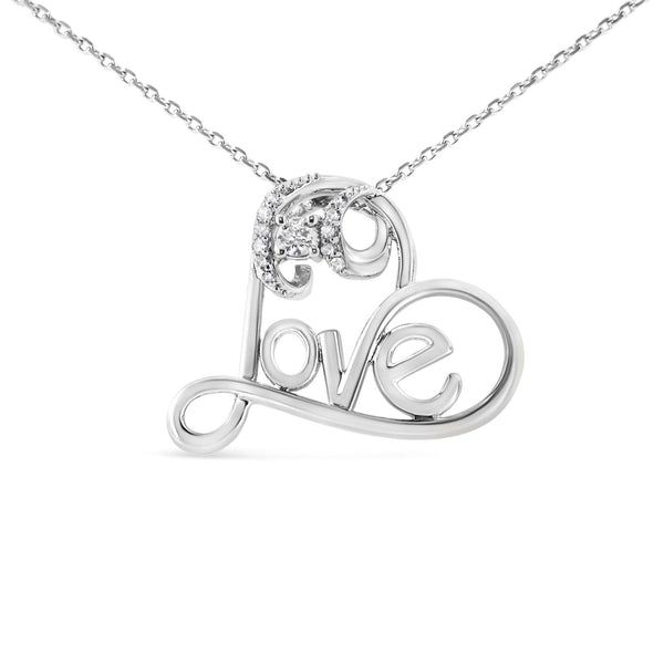 Collar con colgante de corazón calado con amor y detalle de diamante de 1/10 ct. p.t. en plata de ley, foto 1