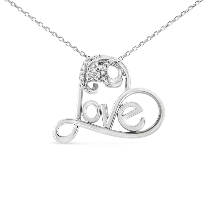 1/10 Ct. T.W. Round Brilliant-Cut Diamond Accented Open Heart with Love Pendant Necklace in Sterling Silver, photo 1