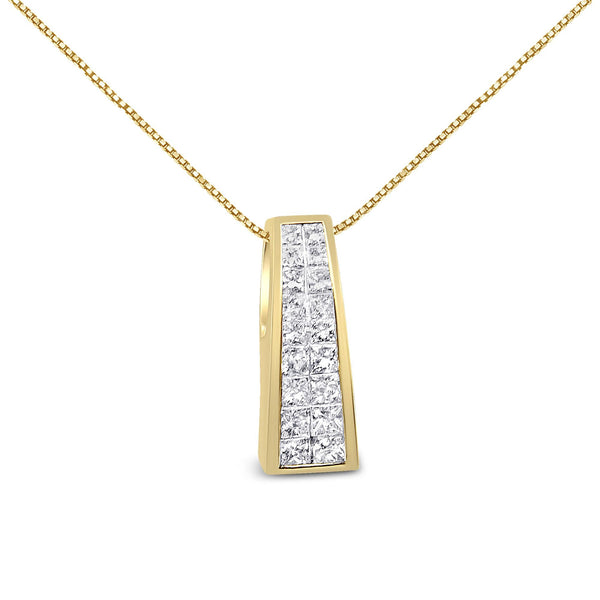Collar con colgante de columna griega con diamantes talla princesa de 1 1/2 ct. p.t. en oro amarillo de 14K, foto 1