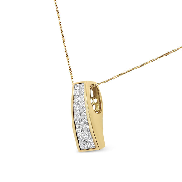 Collar con colgante de columna griega con diamantes talla princesa de 1 1/2 ct. p.t. en oro amarillo de 14K, foto 2