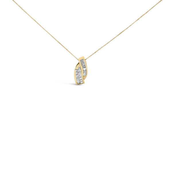 1 1/3 Ct. T.W. Princess and Baguette-Cut Diamond Double Curved Pendant Necklace in 14K Yellow Gold, photo 1