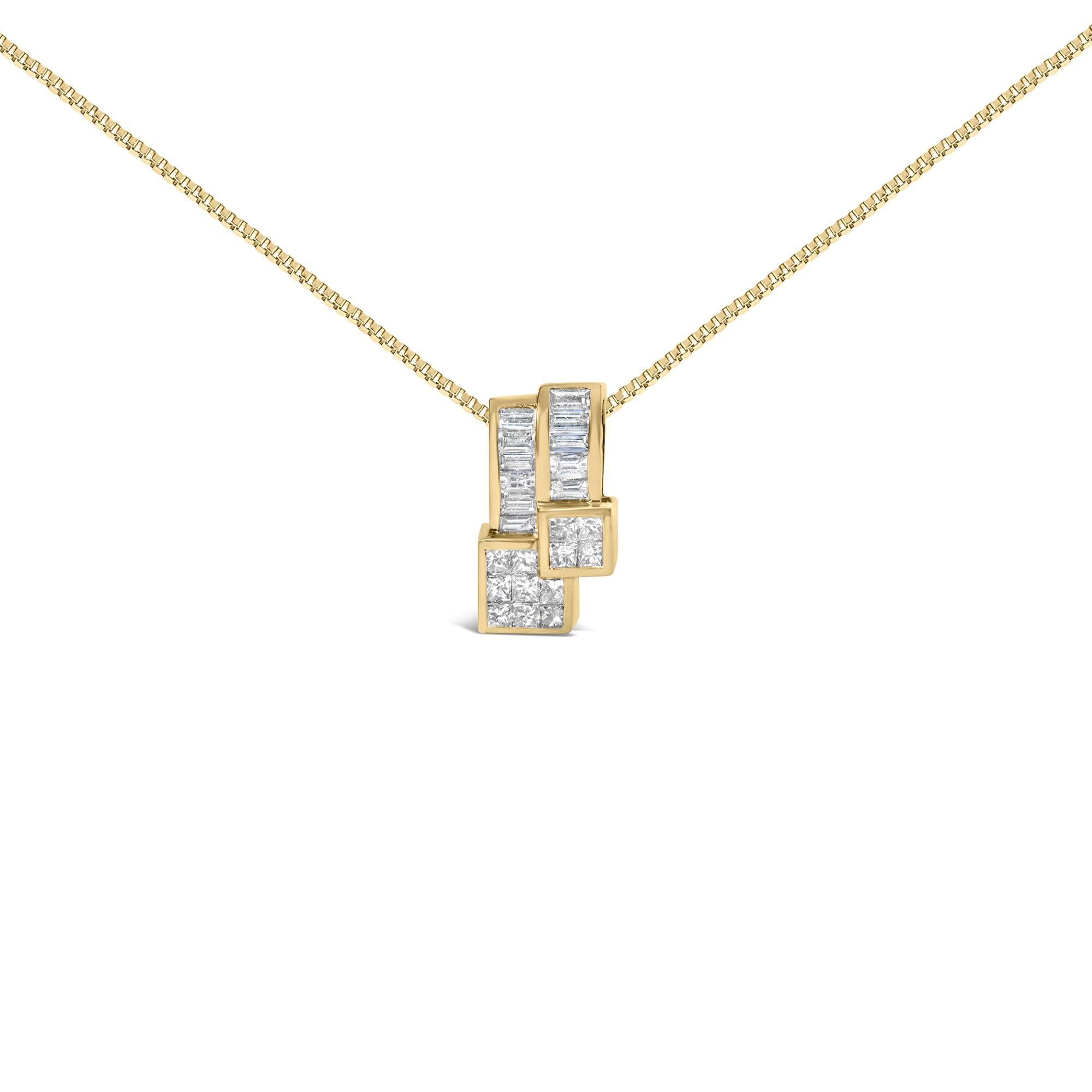 1 1/2 Ct. T.W. Princess and Baguette-Cut Diamond Geometric Pendant Necklace in 14K Yellow Gold, photo 1