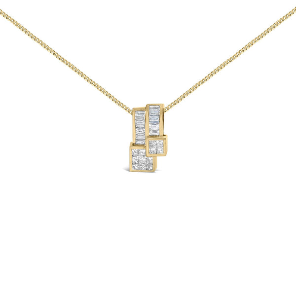 1 1/2 Ct. T.W. Princess and Baguette-Cut Diamond Geometric Pendant Necklace in 14K Yellow Gold, photo 1