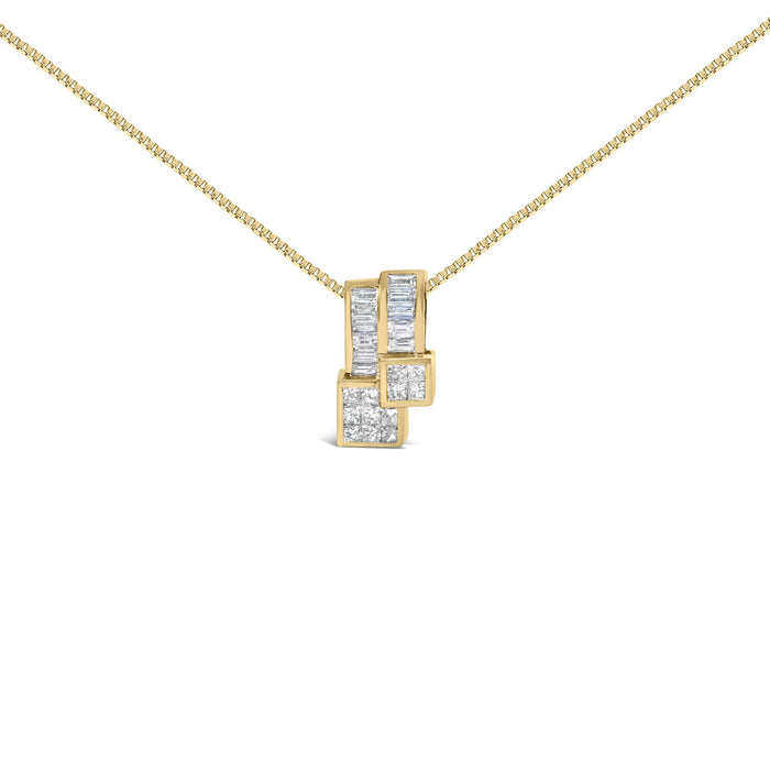 1 1/2 Ct. T.W. Princess and Baguette-Cut Diamond Geometric Pendant Necklace in 14K Yellow Gold, photo 1