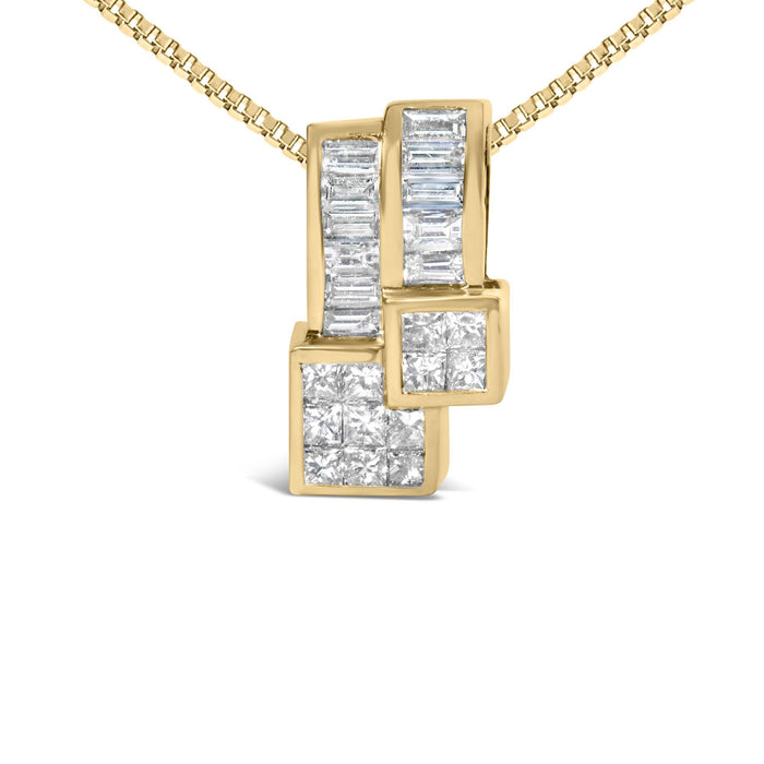 1 1/2 Ct. T.W. Princess and Baguette-Cut Diamond Geometric Pendant Necklace in 14K Yellow Gold, photo 2