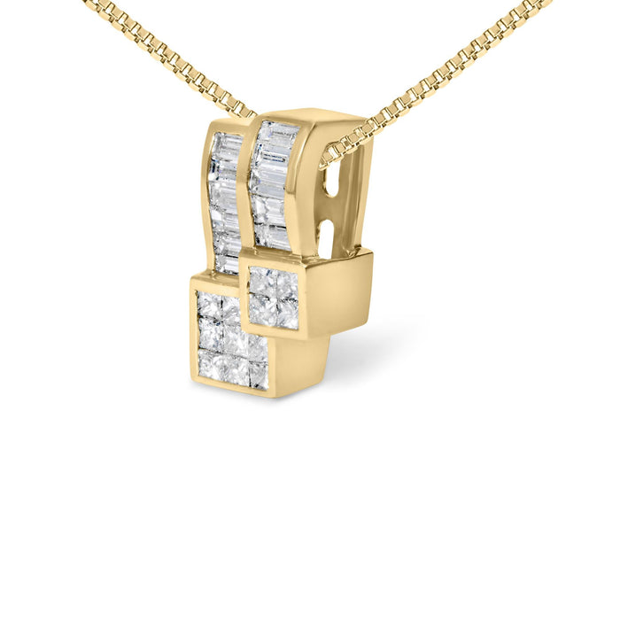 1 1/2 Ct. T.W. Princess and Baguette-Cut Diamond Geometric Pendant Necklace in 14K Yellow Gold, photo 4