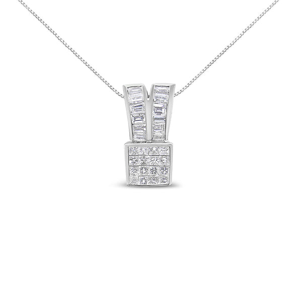 1 5/8 Ct. T.W. Princess and Baguette-Cut Diamond Heart Ribbon Pendant Necklace in 14K White Gold, photo 1
