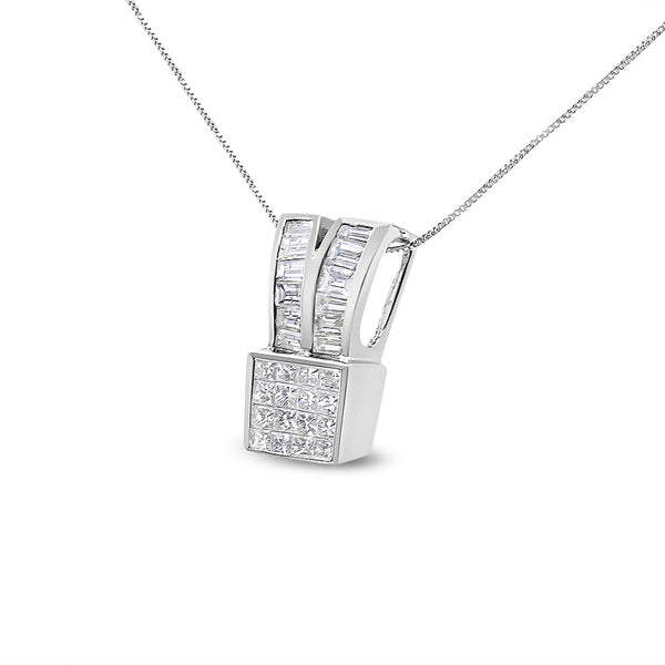 1 5/8 Ct. T.W. Princess and Baguette-Cut Diamond Heart Ribbon Pendant Necklace in 14K White Gold, photo 2