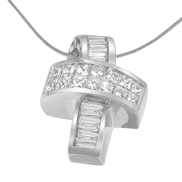 Collar con colgante de cinta con diamantes talla princesa y baguette de 2 ct. p.t. en oro blanco de 14K, foto 2
