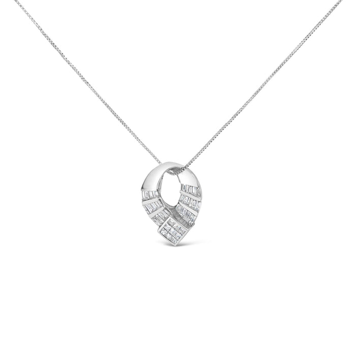 1 5/8 Ct. T.W. Invisible-Set Princess and Channel-Set Baguette Diamond Curved Oval Shape Pendant Necklace in 14K White Gold, photo 1