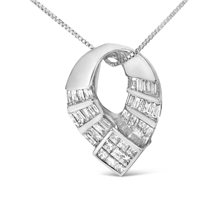 1 5/8 Ct. T.W. Invisible-Set Princess and Channel-Set Baguette Diamond Curved Oval Shape Pendant Necklace in 14K White Gold, photo 2