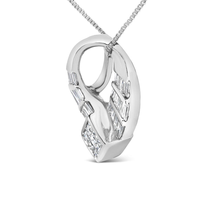 1 5/8 Ct. T.W. Invisible-Set Princess and Channel-Set Baguette Diamond Curved Oval Shape Pendant Necklace in 14K White Gold, photo 4